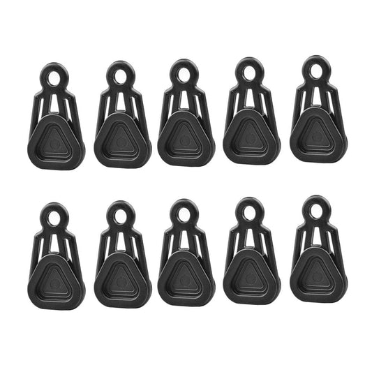10Pcs Tarp Clips Heavy Duty Lock Grip, Tarp Wind Rope Clamps, Tent Fasteners Clips Holder with Hooks Clip - Black Triangle Clip