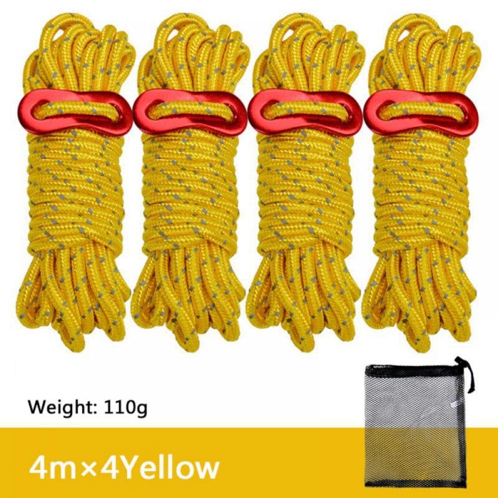 4 Pack 4Mm Outdoor Guy Lines Tent Cords Lightweight Camping Rope with Aluminum Guylines Adjuster Tensioner Pouch for Tent Tarp, Canopy Shelter, Camping, Hiking, Backpacking