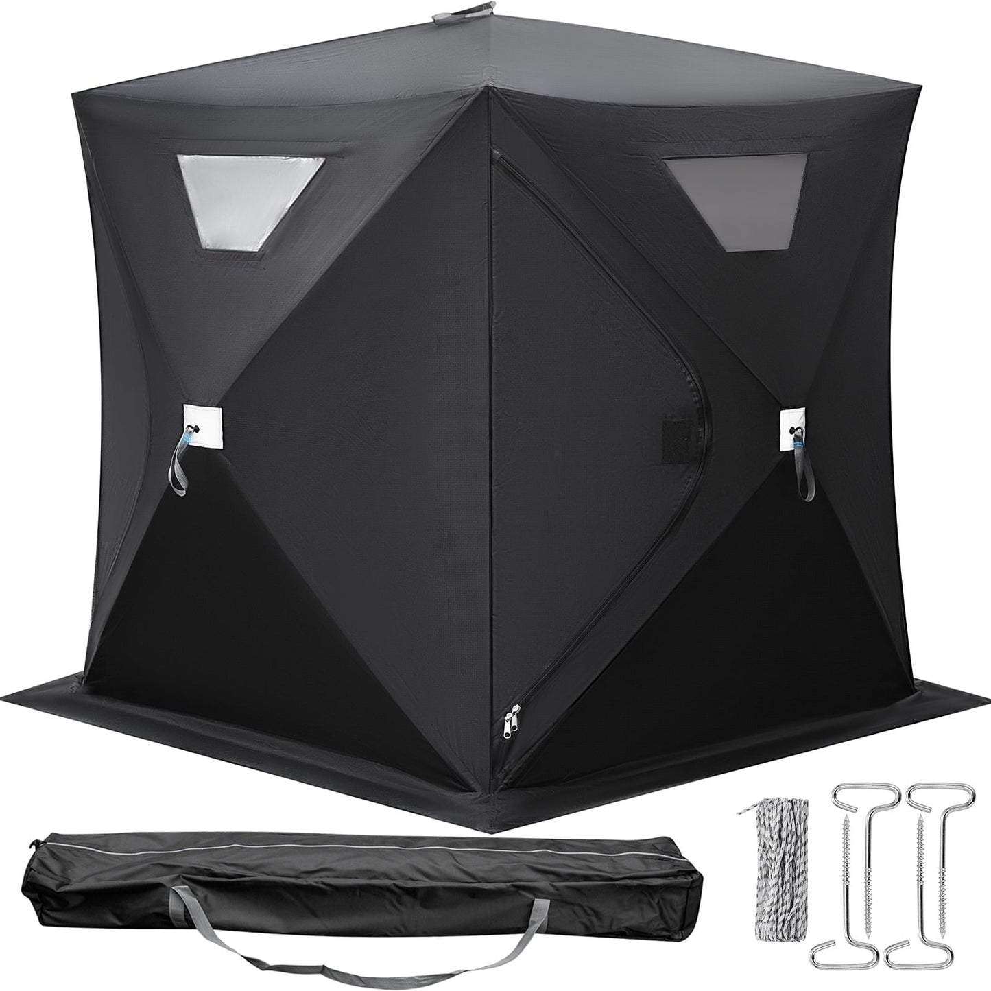 VEVORbrand Ice Fishing Shelter Tent, 2 Person 300 D Oxford Fabric Portable, Strong Waterproof for Outdoor Fishing, 148 x 148 x 168 cm, Black