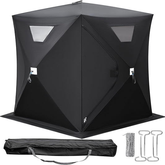 VEVORbrand Ice Fishing Shelter Tent, 2 Person 300 D Oxford Fabric Portable, Strong Waterproof for Outdoor Fishing, 148 x 148 x 168 cm, Black