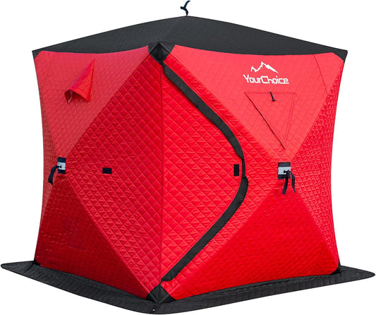 ZHANHAO Pop Up 3-4 Person Ice Fishing Shelter, Fully Insulated Ice Fishing Shelter, with Insulated Layer to Windproof and Warm Ice Fishing Tent, Function Upgrades Ice Fishing Gear and Equipment