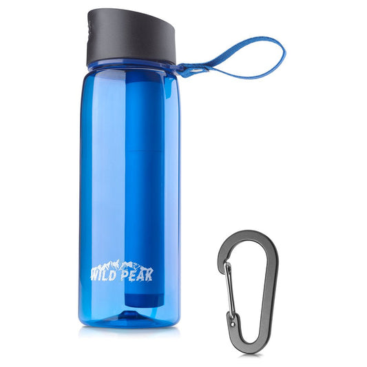 Wild Peak Stay Alive-4 Outdoor 4-Stage Water Filter Straw Emergency 22Oz Bottle with Activated Carbon for Survival, Camping, Hiking, Climbing, Backpacking (1500 Liters)