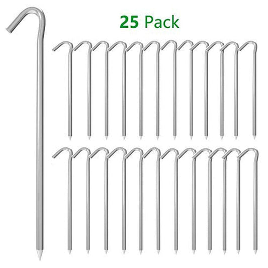 AAGUT Yard Tent Stakes Heavy Duty 9 Inch 25 Piece Galvanized Steel Tent Pegs Canopy Garden Stakes, 8Ga Metal Tent Ground Stakes for Outdoor Camping